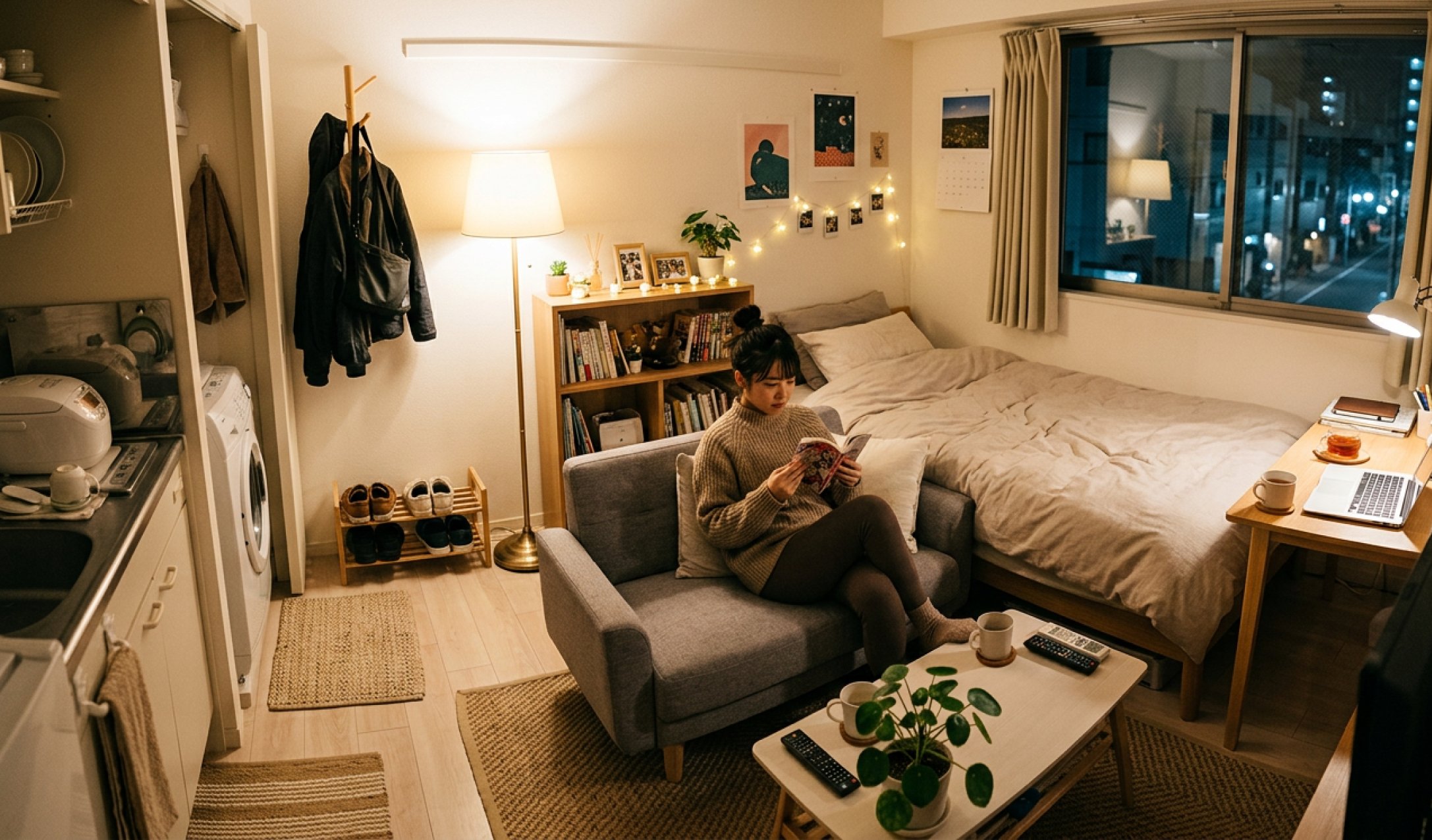 一人暮らしの部屋でくつろぐ社員